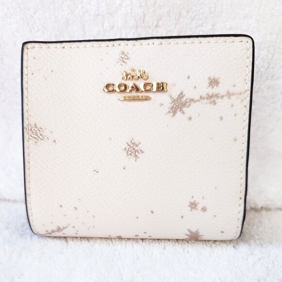 Coach White Star Pattern Bifold Wallet Gold Hardware - Picture 1 of 6